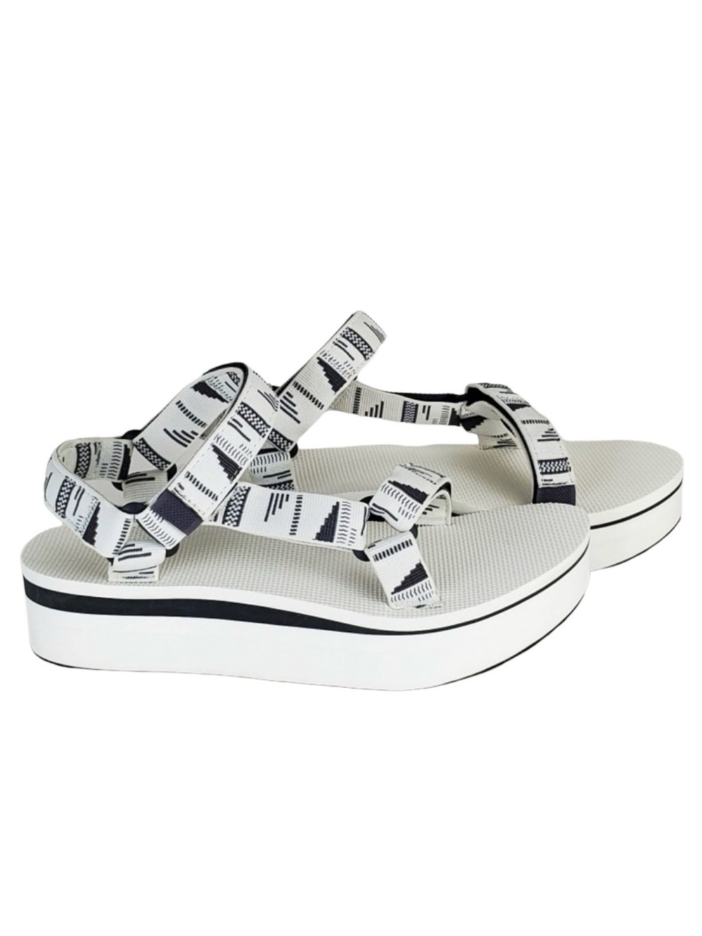 Teva White and Black Pattern Platform Sandals